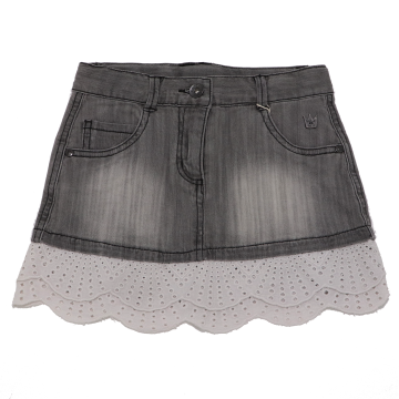 Fusta gri de blugi stretch cu broderie