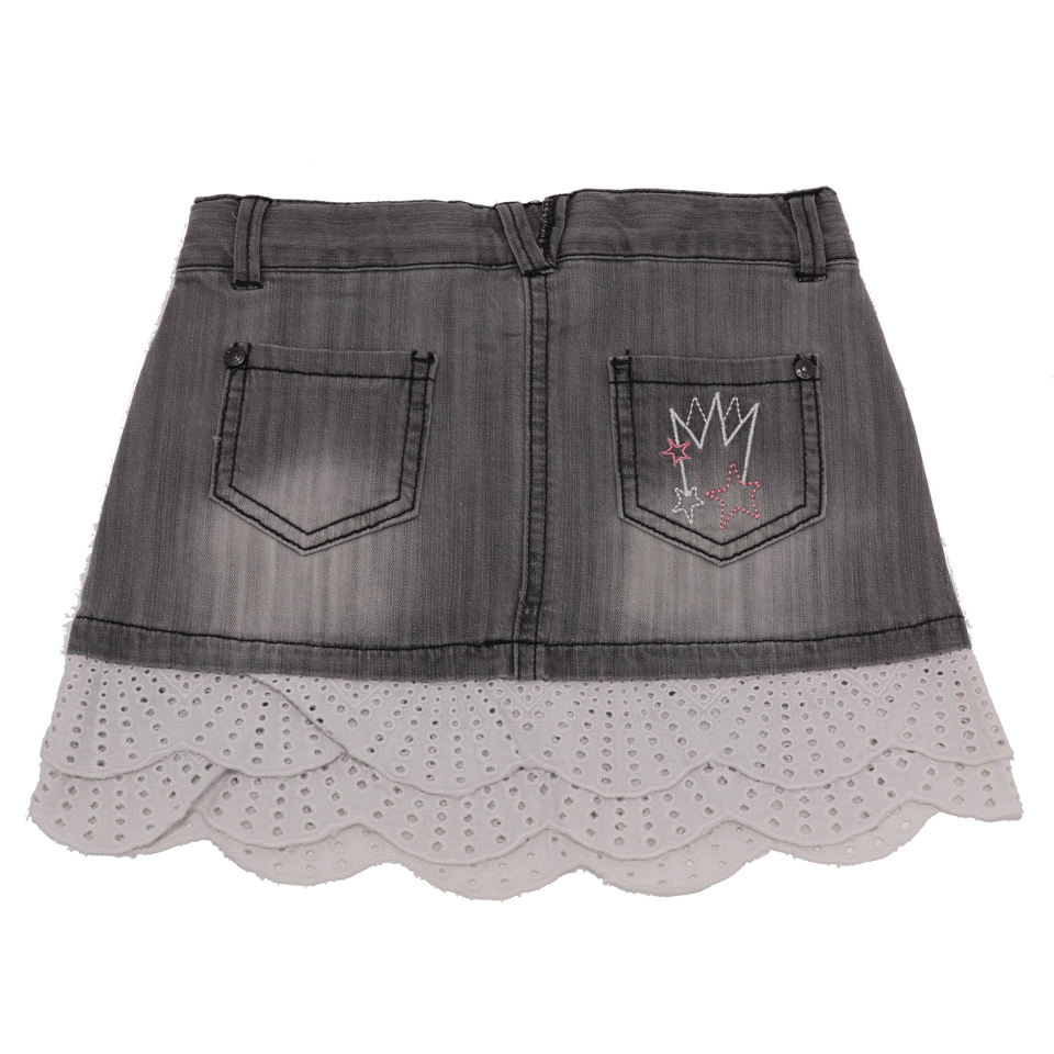 Fusta gri de blugi stretch cu broderie