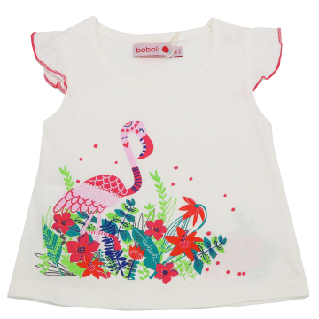 Tricou alb cu imprimeu flamingo