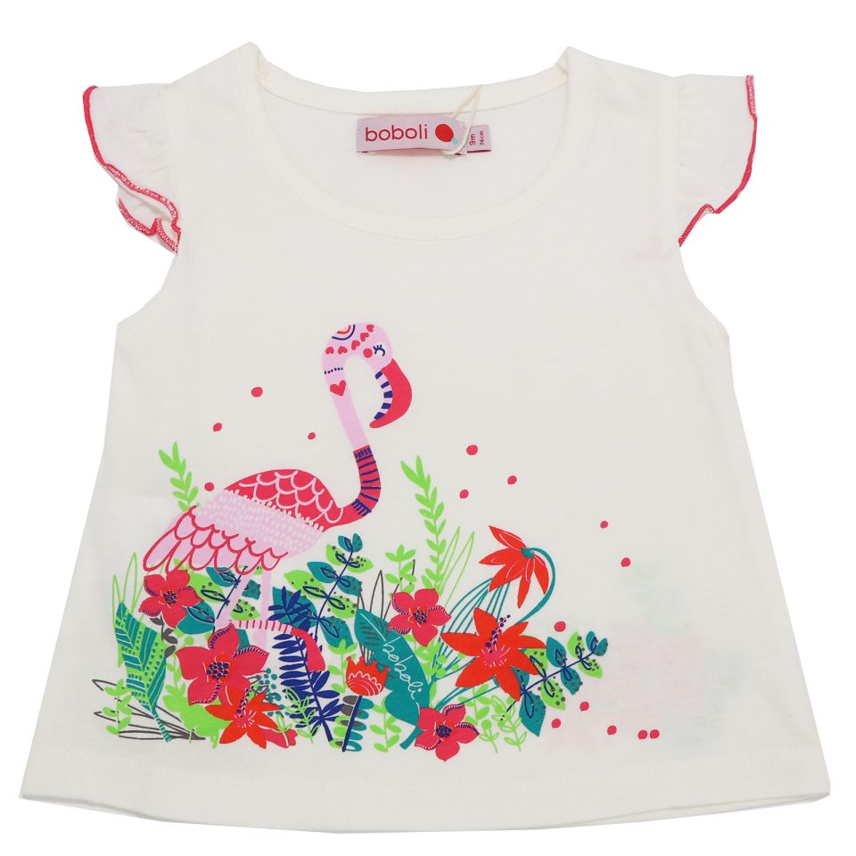 Tricou alb cu imprimeu flamingo Boboli 6-9 luni (74 cm)