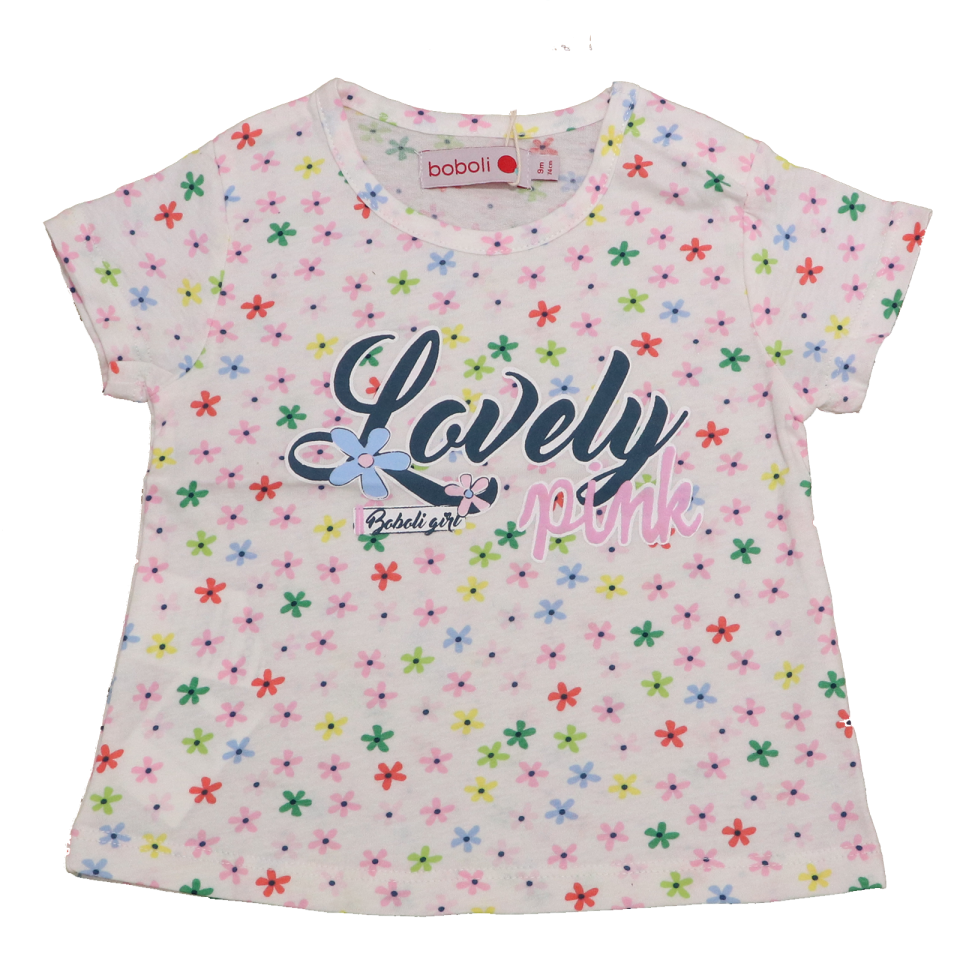 Tricou alb imprimeu floricele și Lovely Pink