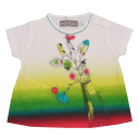 Tricou alb cu imprimeu girafă și degrade