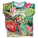 Tricou verde cu imprimeu flamingo și nod în talie