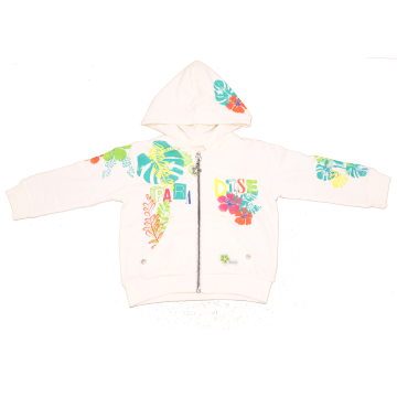 Hanorac alb cu imprimeu PARADISE și glugă detașabilă