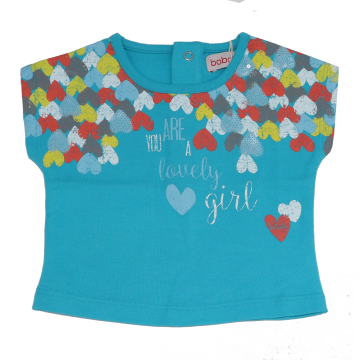Tricou turcoaz cu inimioare și paiete