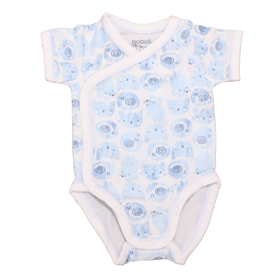 Set 2 body-uri kimono albastre cu imprimeu pisică și șoarece
