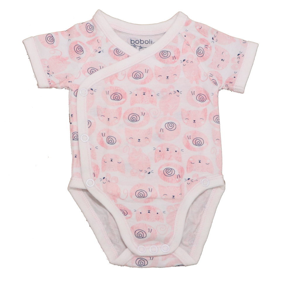 Set 2 body-uri kimono roz  cu imprimeu pisică și șoarece