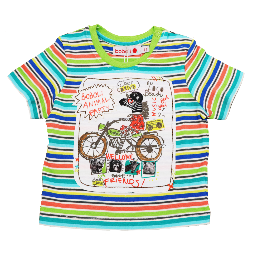 Tricou cu dungi și imprimeu zebră pe bicicletă