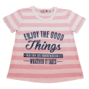 Tricou alb cu dungi roz și detalii brodate