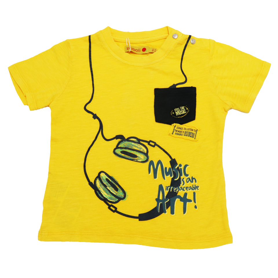 Tricou galben cu buzunar și imprimeu căști