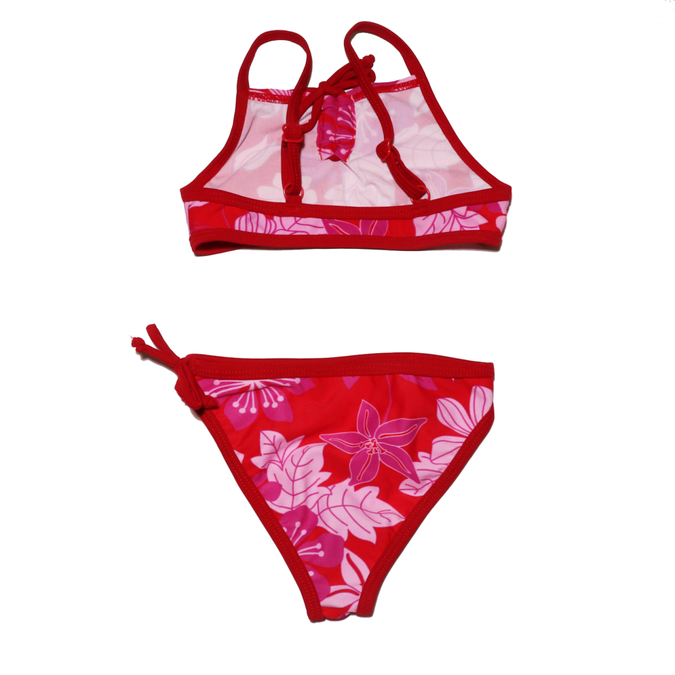 Costum de baie roșu și roz din două piese