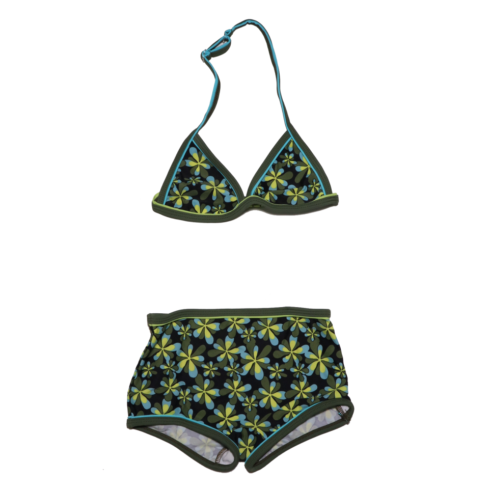 Costum de baie verde cu imprimeu retro