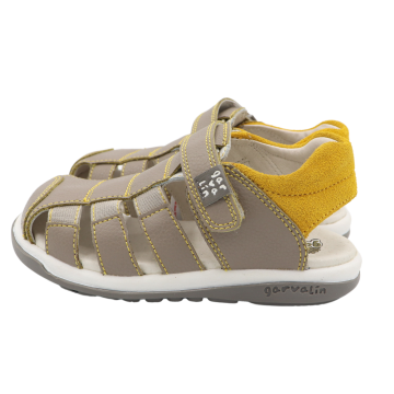 Sandale grej și galben din piele naturală Garvalin mărimea 26