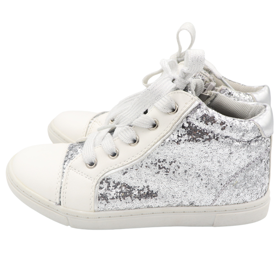 Pantofi sport înalti alb cu sclipici.Sprox.Mărimea 30