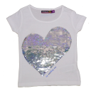 Tricou alb cu paiete reversibile în formă de inimă