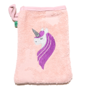 Mănușă de baie pentru bebeluși, roz cu model unicorn, din bumbac organic