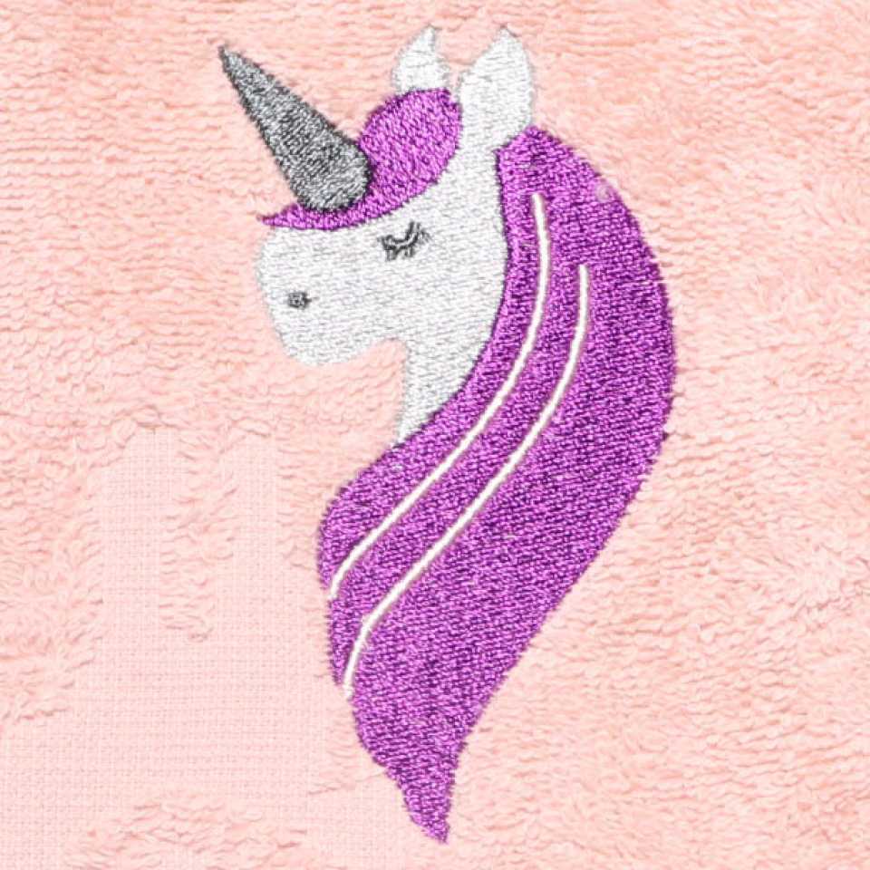Mănușă de baie pentru bebeluși, roz cu model unicorn, din bumbac organic