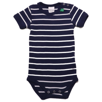 Body cu mânecă scurtă bleumarin cu dungi albe subțiri