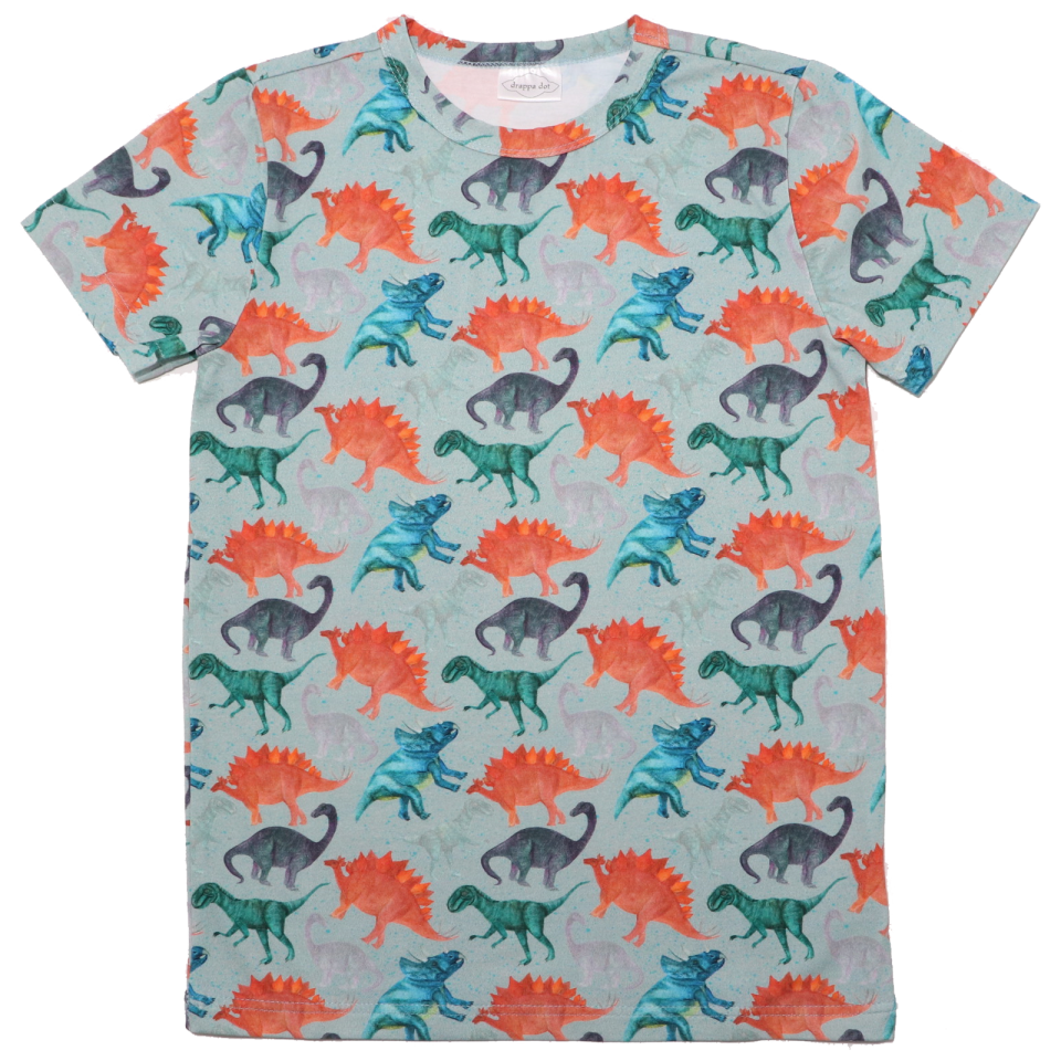 Tricou verde cu imprimeu dinozauri colorați