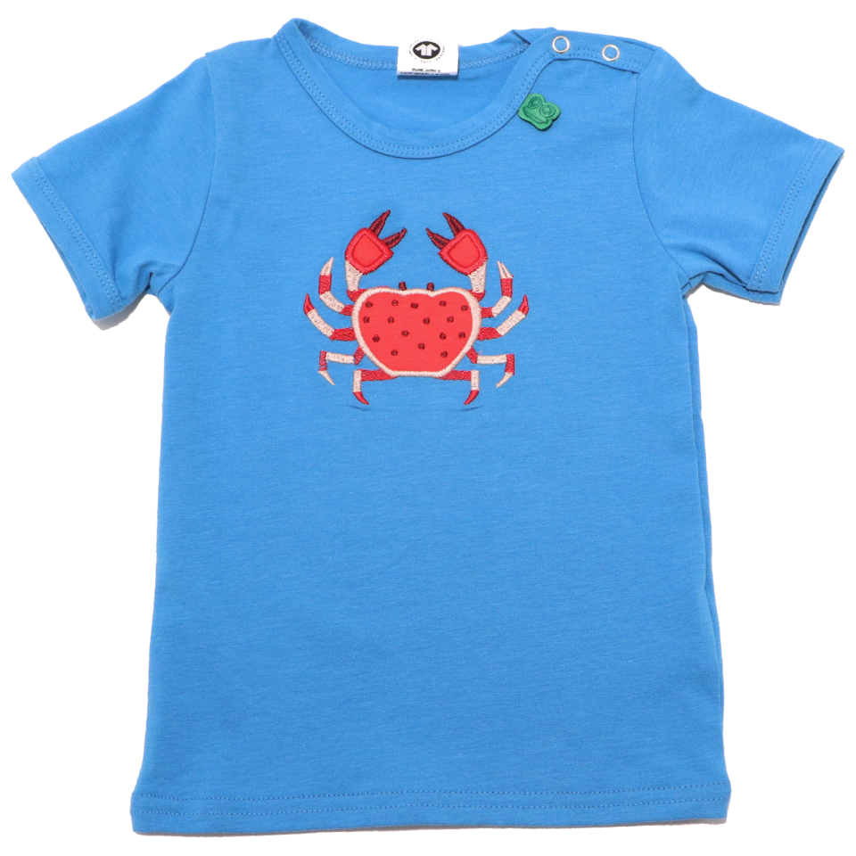 Tricou albastru cu aplicație crab roșu