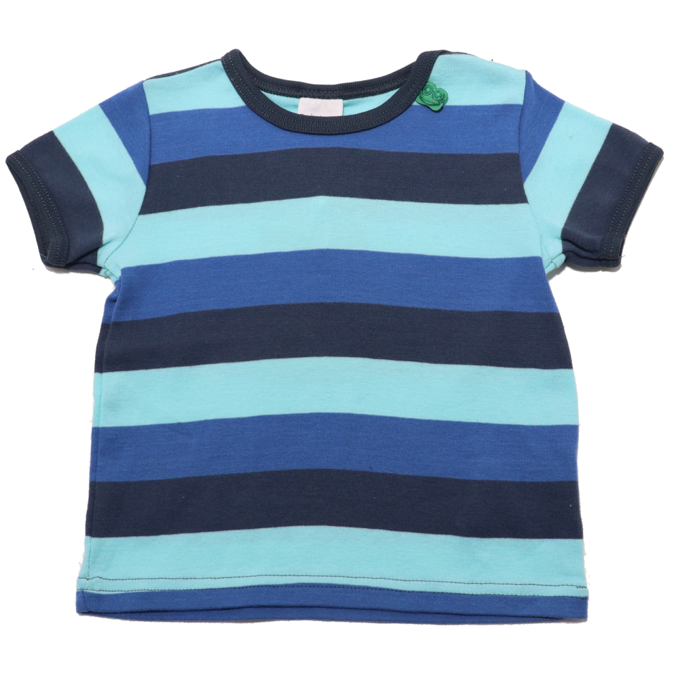 Tricou cu dungi late albastre, bleumarin și verzi