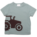 Tricou verde cu aplicație tractor maro