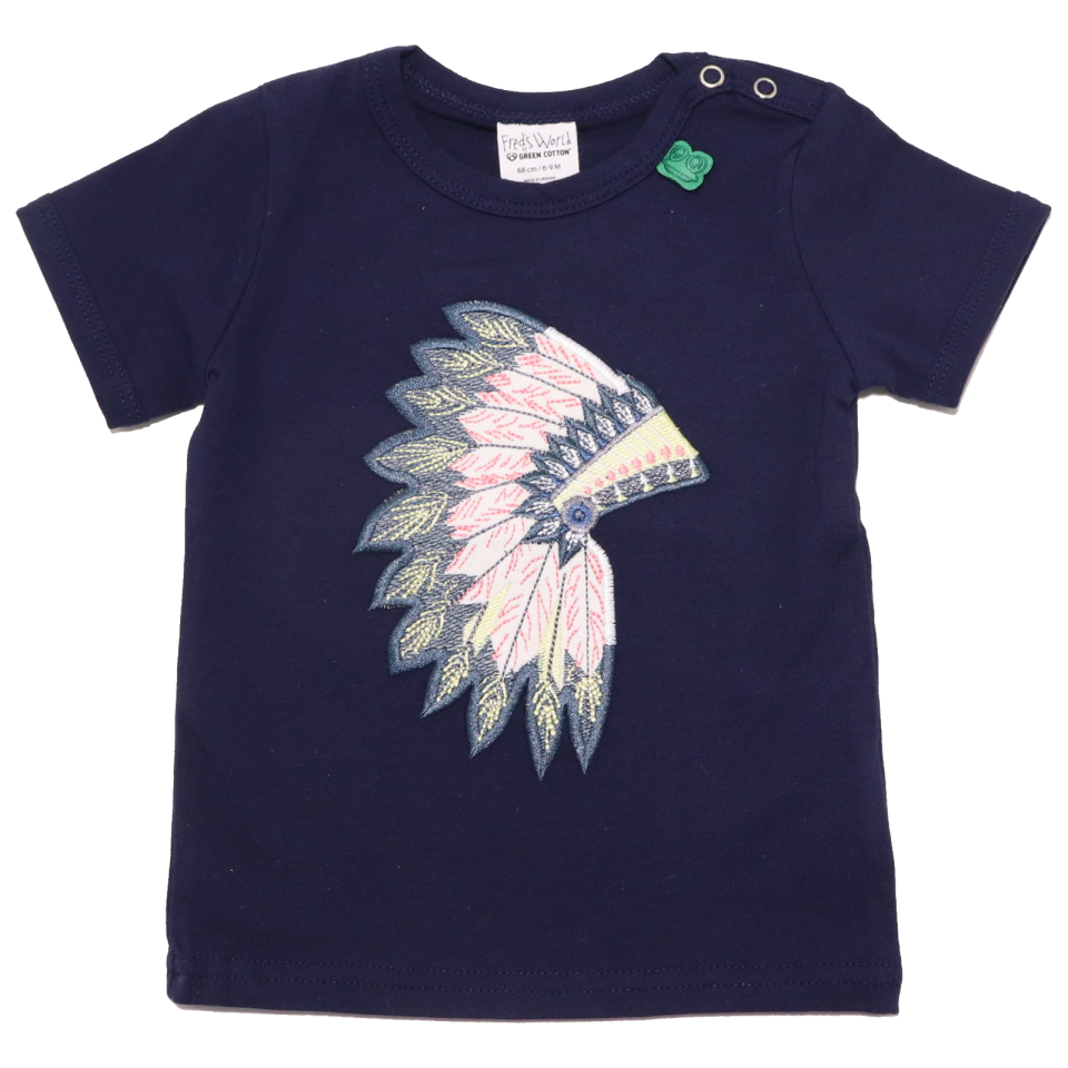 Tricou bleumarin cu aplicație pene indian