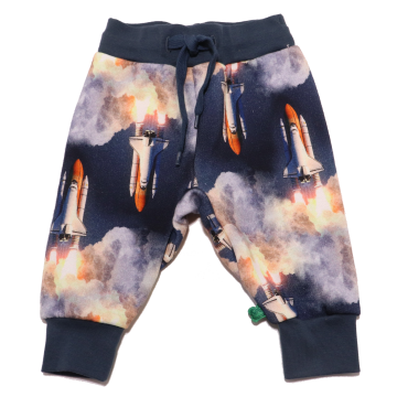 Pantaloni groși bleumarin cu imprimeu rachetă