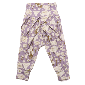 Pantaloni lila cu imprimeu crini