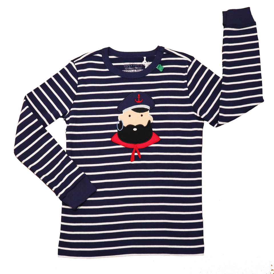 Bluză cu dungi și imprimeu marinar din bumbac organic