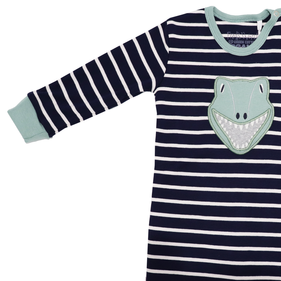 Salopetă Dino stripe din bumbac organic