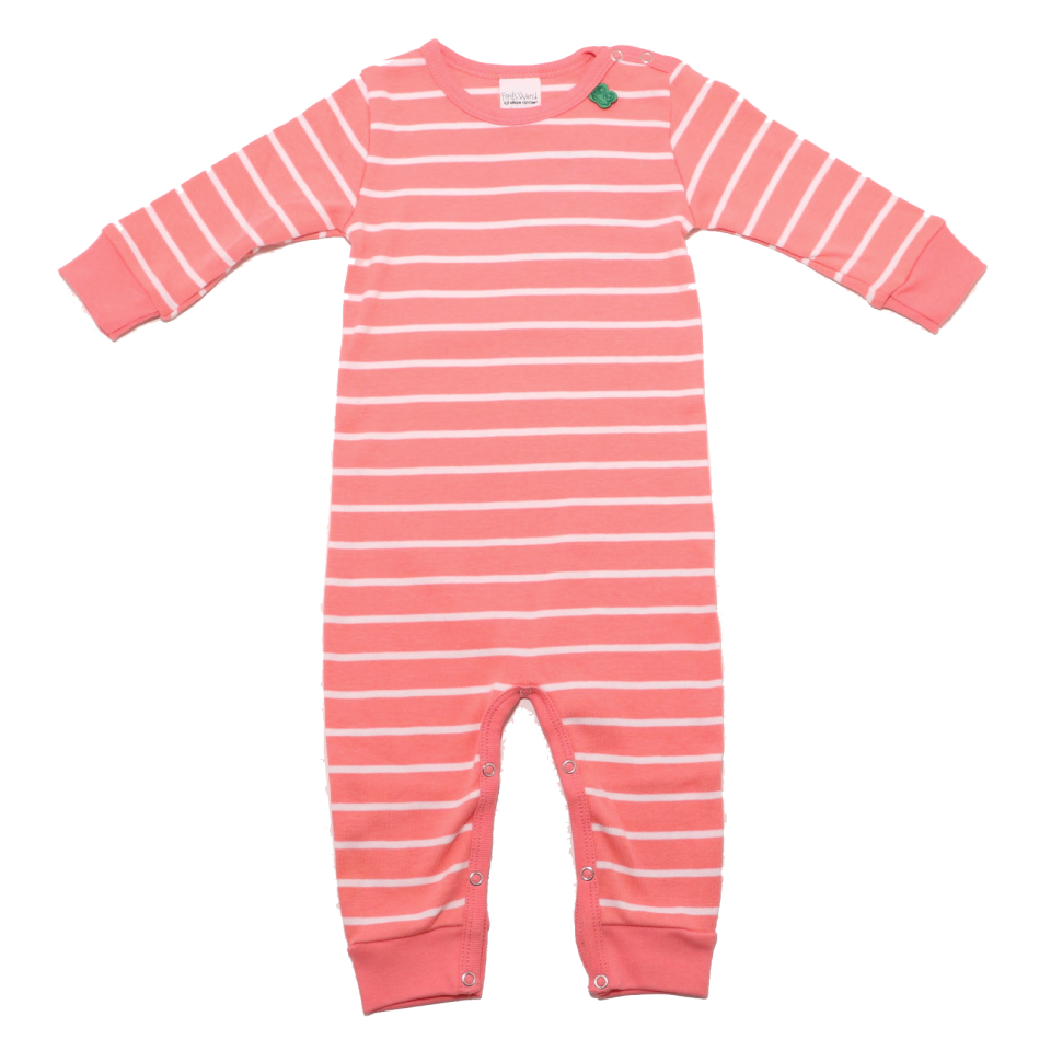 Salopetă fără botoși corai cu dungi albe