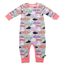 Salopetă fără botoși, albă cu imprimeu norișori