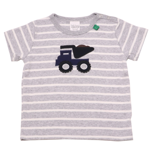Tricou gri cu dungi albe și mașinuță aplicată Freds World