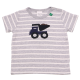 Tricou gri cu dungi albe și mașinuță aplicată