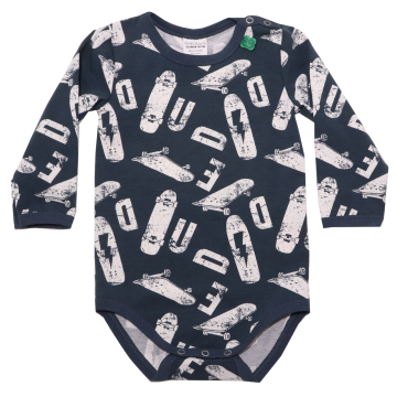 Body gri cu mânecă lungă cu imprimeu skateboard din bumbac organic Freds World