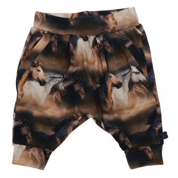 Pantaloni harem din bumbac organic cu imprimeu cai