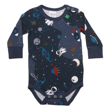 Body gri cu mânecă lungă și imprimeu spațiu din bumbac organic