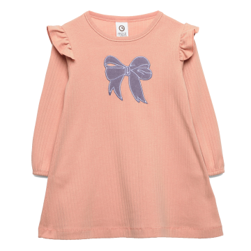 Rochie roz pudrat cu croială în A și mânecă lungă