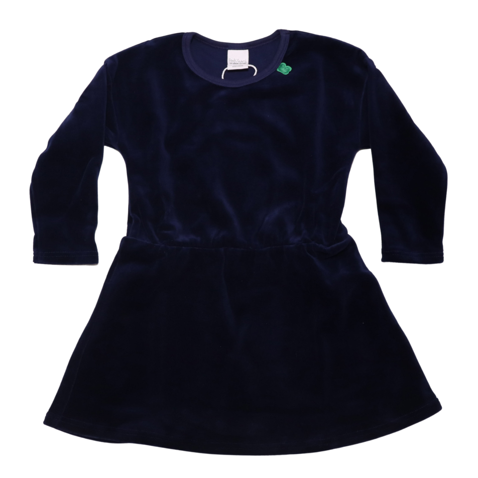 Rochie bleumarin din catifea cu mânecă lungă