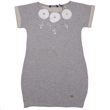 Rochie gri cu aplicații floricele și pietricele