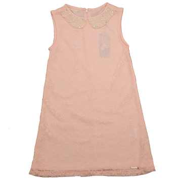 Rochie din dantelă roz cu guler din perle