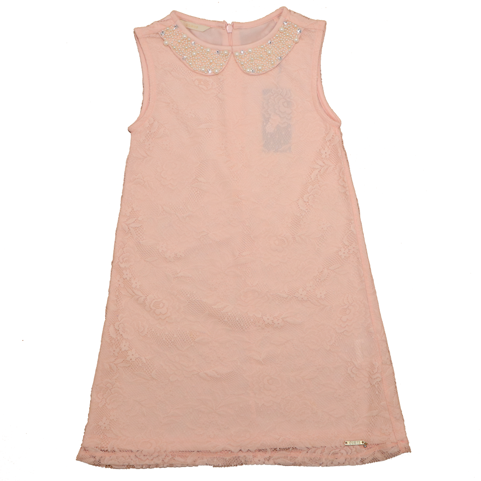 Rochie din dantelă roz cu guler din perle