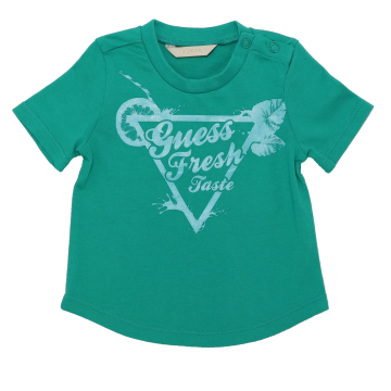 Tricou verde cu imprimeu Guess Fresh Taste