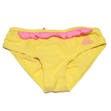 Slip de baie galben cu volănaș roz