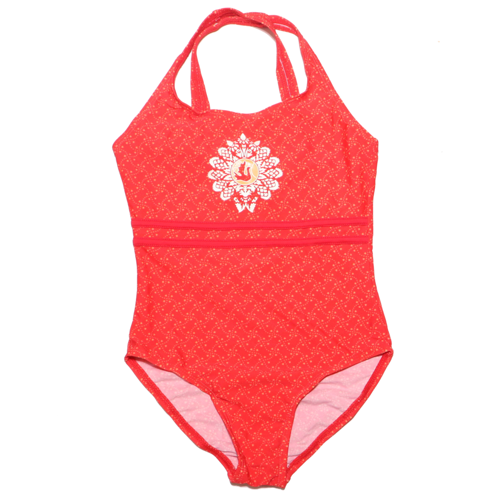 Costum de baie întreg portocaliu cu tatuaj
