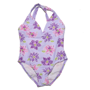 Costum de baie întreg lila cu imprimeu floral