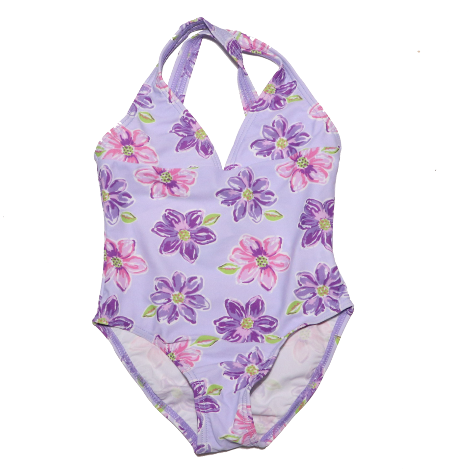 Costum de baie întreg lila cu imprimeu floral