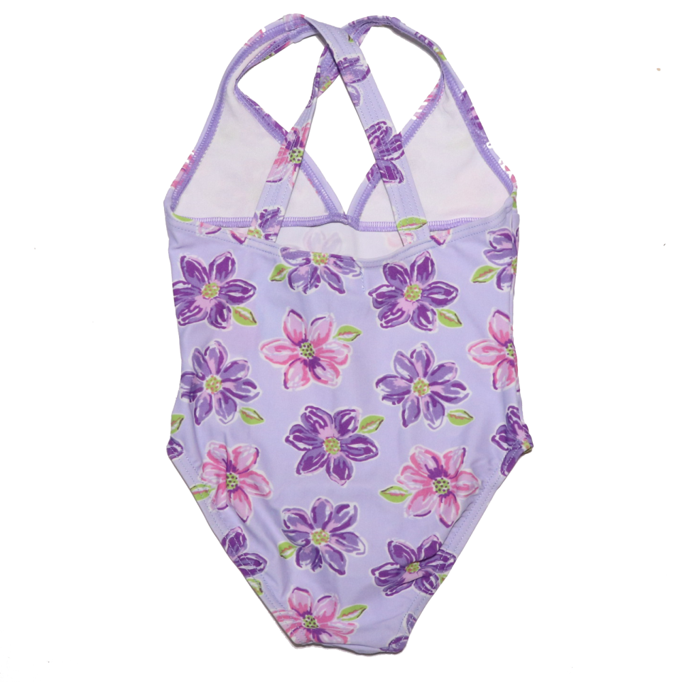 Costum de baie întreg lila cu imprimeu floral