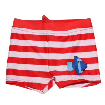 Slip de baie alb cu dungi roșii și imprimeu pește